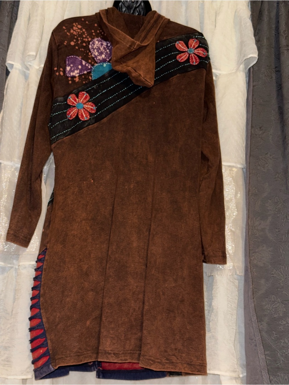 Rising International Brown Suede Embroidered Hooded Trench - Picture 2 of 8